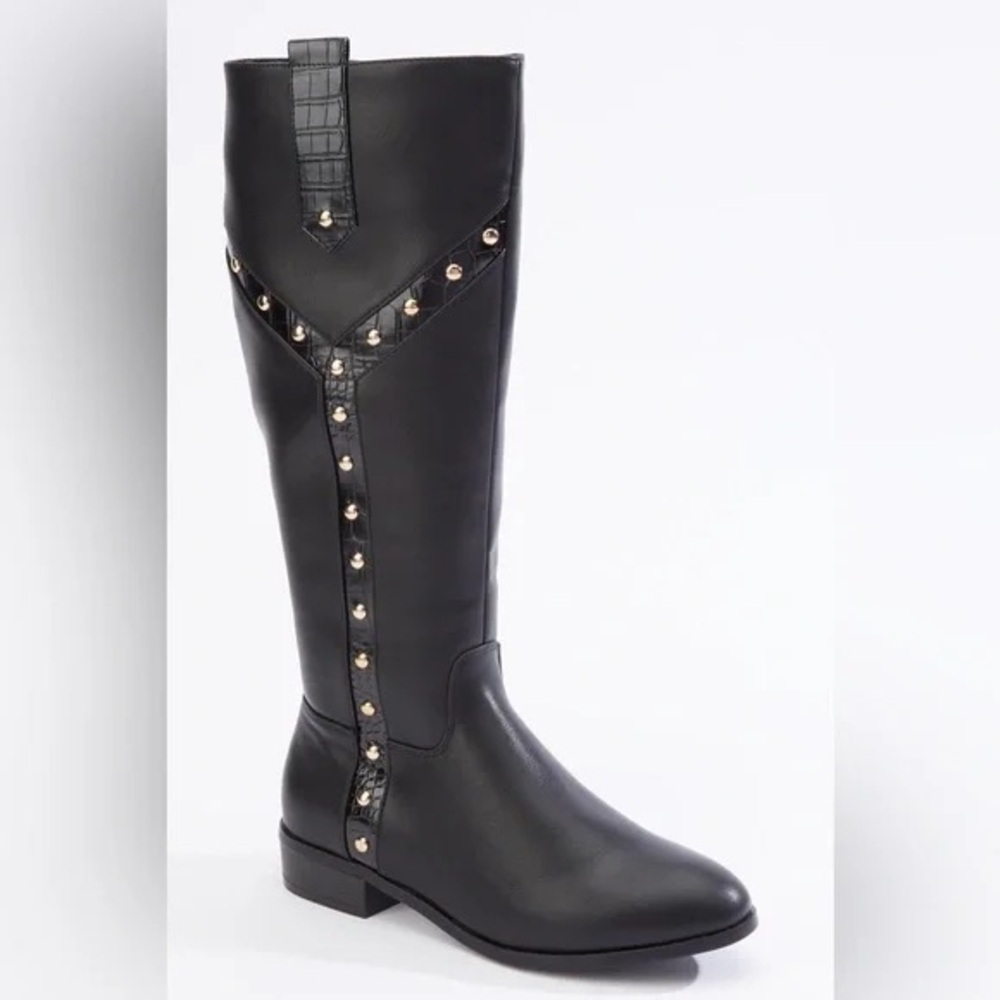 Cato | Stud Croc Trim Tall Boots New Black Size 7